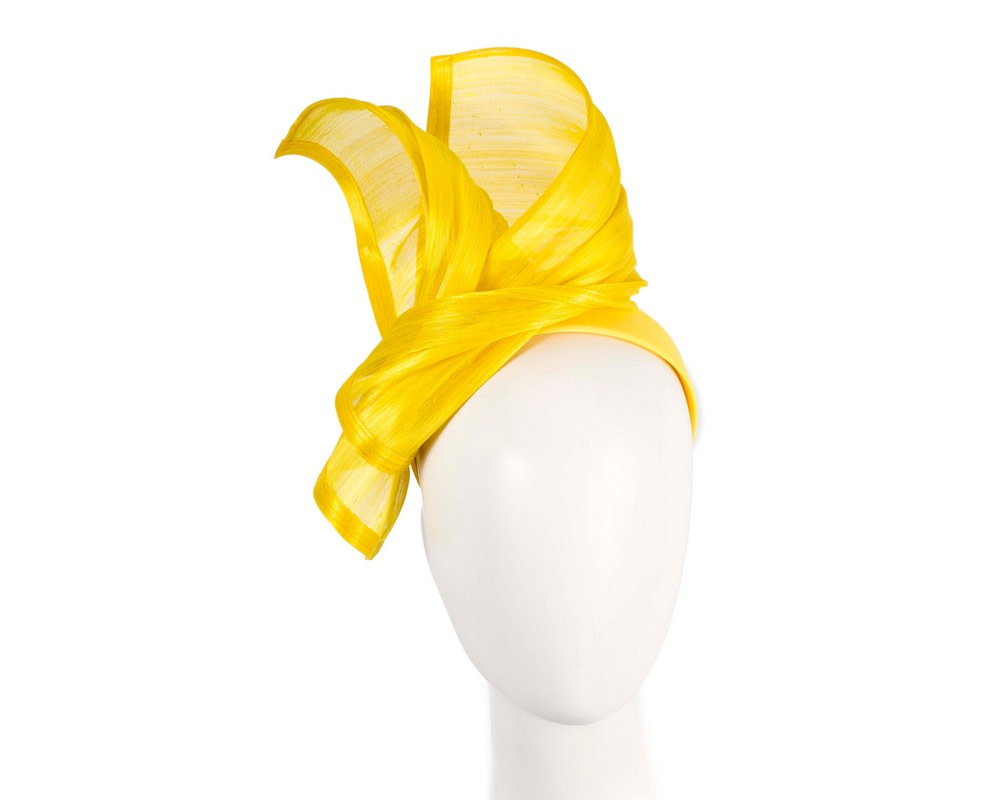 Bespoke yellow silk abaca racing fascinator by Fillies Collection - Hats From OZ UK | S222Y Bespoke yellow silk abaca racing fascinator by Fillies Collection - Hats From OZ UK