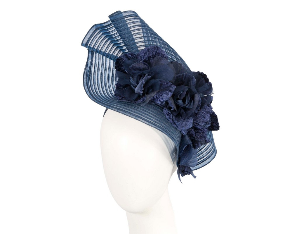 Large navy racing fascinator with flowers by Fillies Collection - Hats From OZ UK