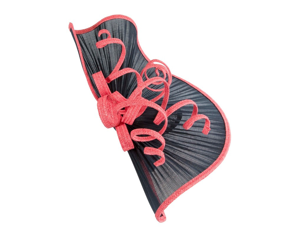 Large navy & coral jinsin racing fascinator by Fillies Collection - Image 4