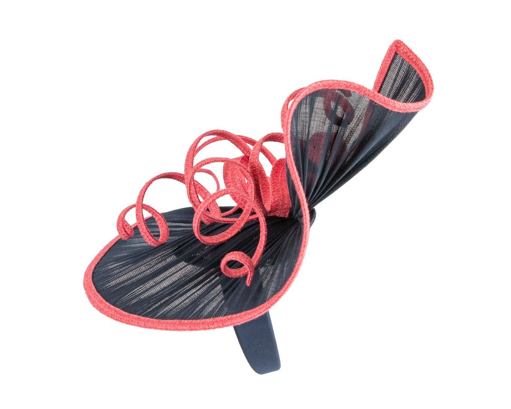 Large navy & coral jinsin racing fascinator by Fillies Collection - Image 3