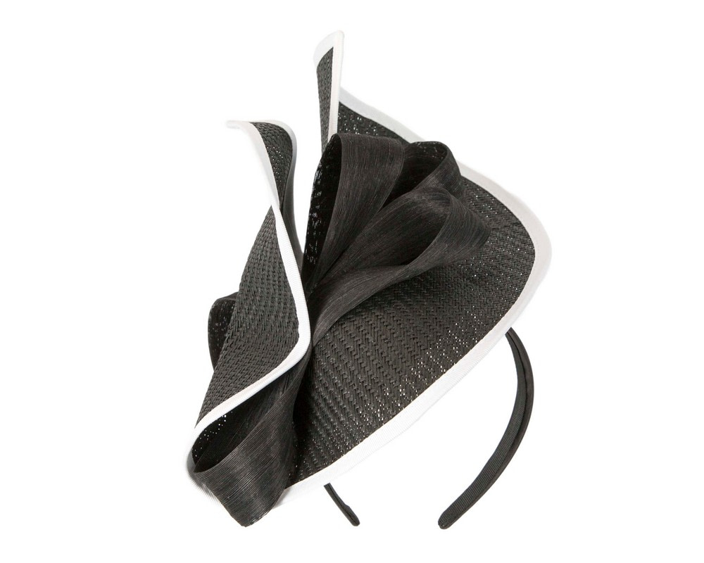 Large black & white Fillies Collection racing fascinator with bow - Hats From OZ UK Large black & white Fillies Collection racing fascinator with bow - Image 2