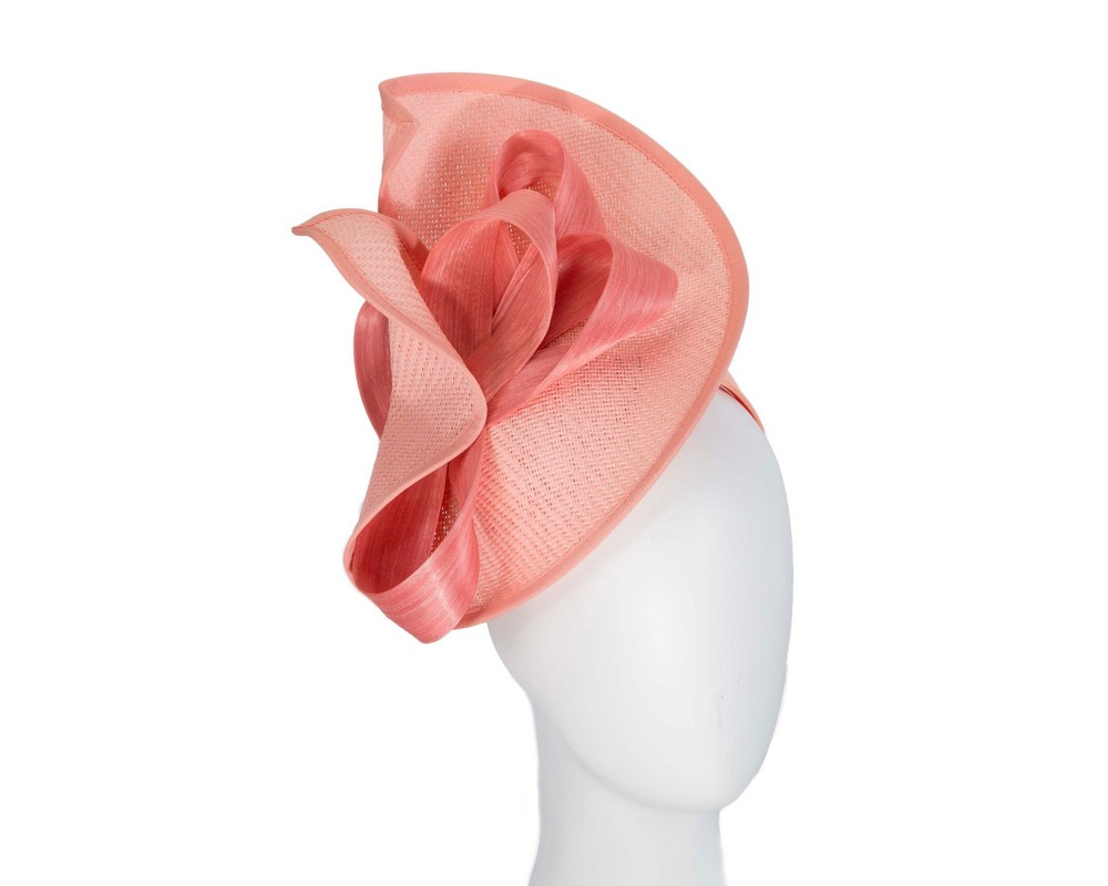 Large coral Fillies Collection racing fascinator with bow - Hats From OZ UK