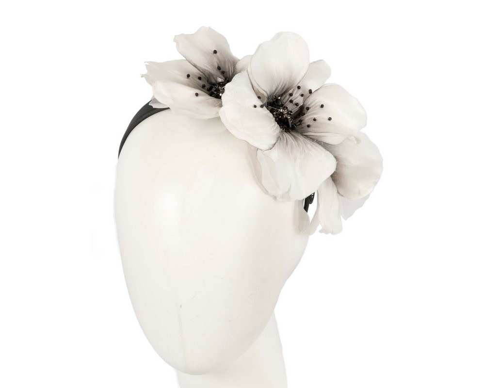 Exclusive ivory and black flower headband fascinator by Fillies Collection - Hats From OZ UK
