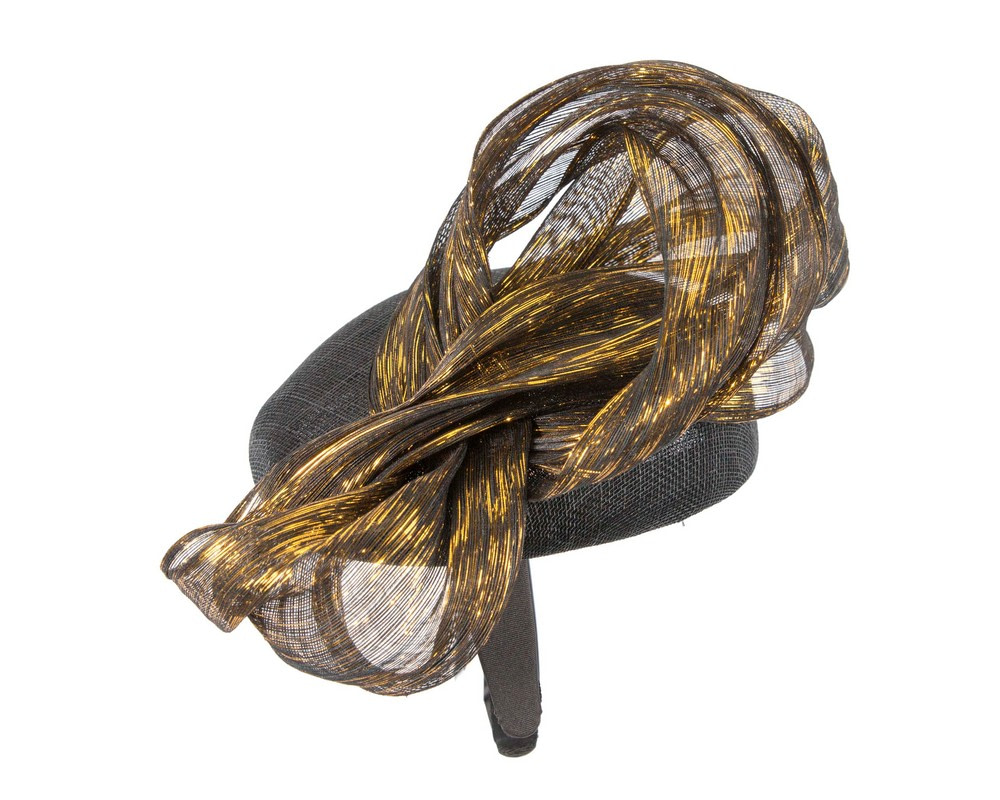 Black pillbox fascinator with gold bow by Fillies Collection - Hats From OZ UK Black pillbox fascinator with gold bow by Fillies Collection - Image 3