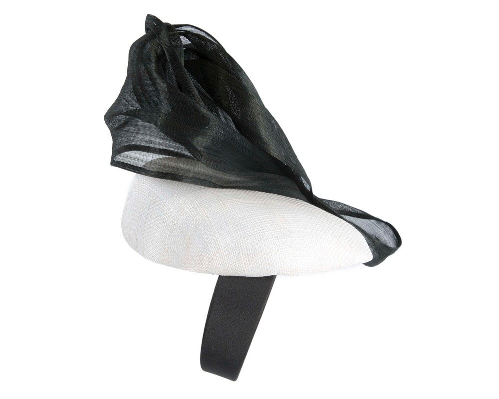 White pillbox fascinator with black silk abaca bow by Fillies Collection - Hats From OZ UK White pillbox fascinator with black silk abaca bow by Fillies Collection - Image 4
