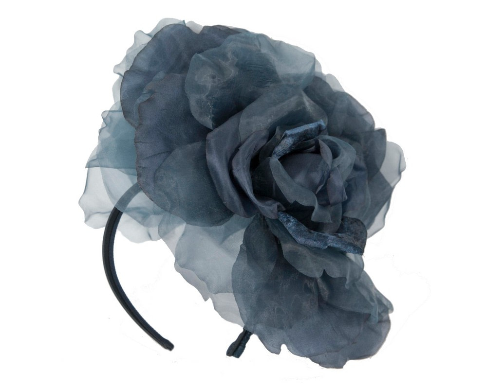 Large navy silk flower fascinator by Fillies Collection - Hats From OZ UK Large navy silk flower fascinator by Fillies Collection - Image 2