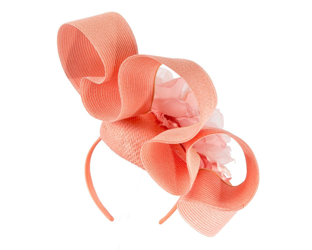 Large coral fascinator with flower by Fillies Collection - Image 6