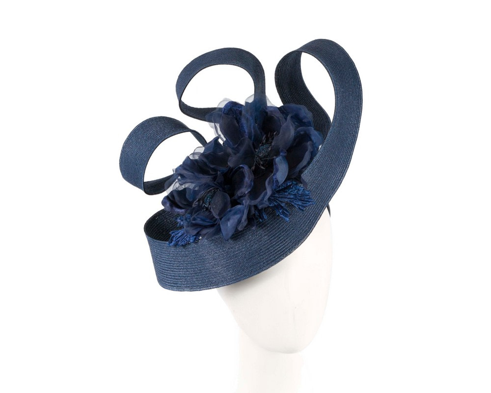 Large navy fascinator with flower by Fillies Collection - Hats From OZ UK