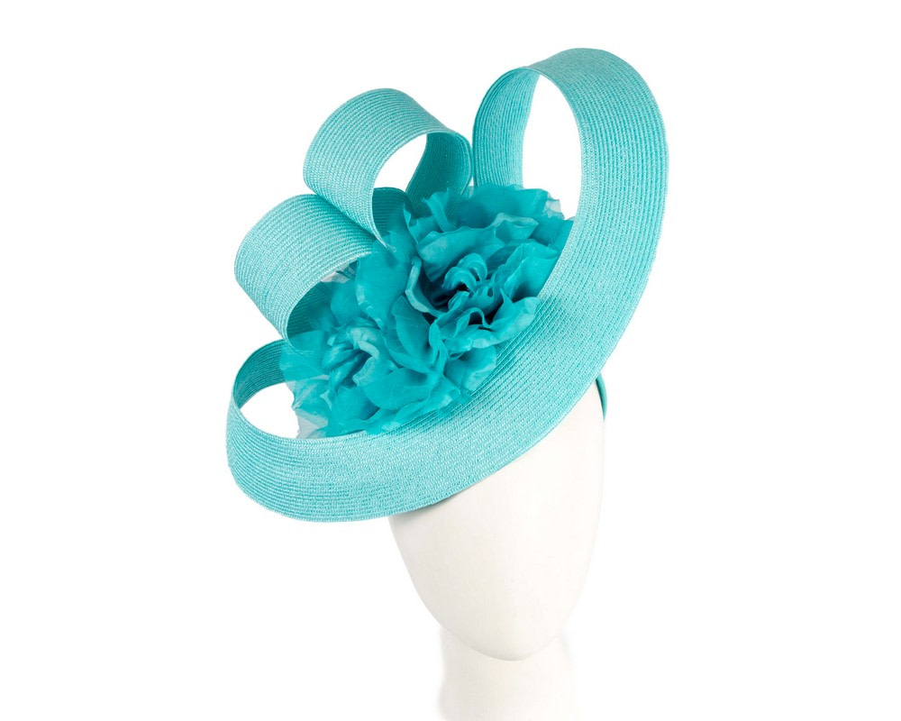 Large turquoise fascinator with flower by Fillies Collection - Hats From OZ UK