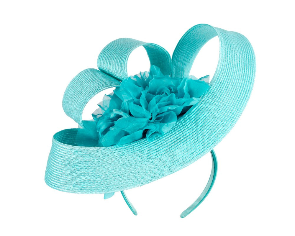 Large turquoise fascinator with flower by Fillies Collection - Hats From OZ UK Large turquoise fascinator with flower by Fillies Collection - Image 2
