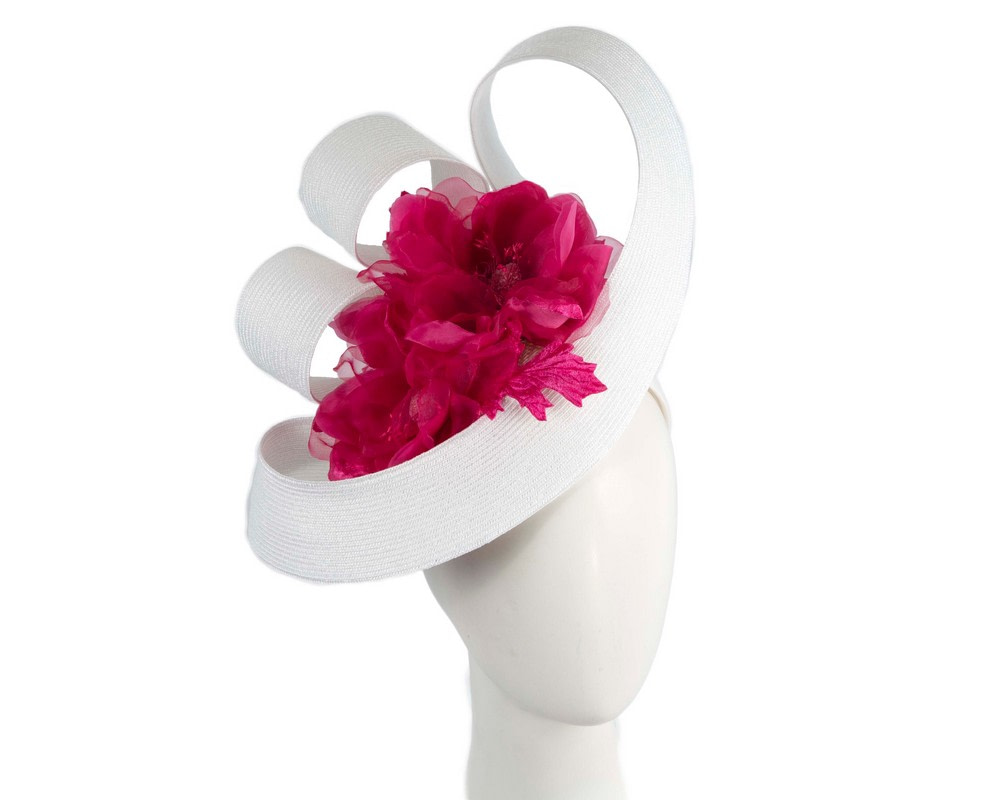 Large white & fuchsia fascinator with flower by Fillies Collection - Hats From OZ UK