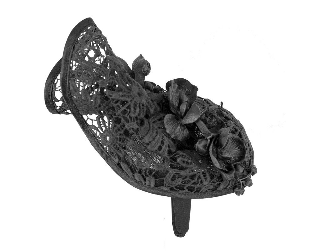 Black lace covered pillbox fascinator. - Hats From OZ UK Black lace covered pillbox fascinator. - Image 4
