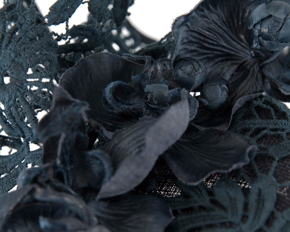 Navy lace covered pillbox fascinator - Hats From OZ UK Navy lace covered pillbox fascinator - Image 5