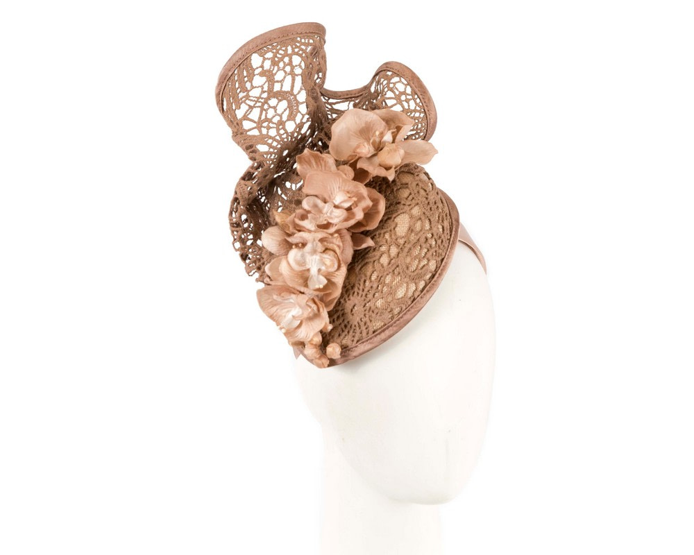 Taupe lace covered pillbox fascinator - Hats From OZ UK