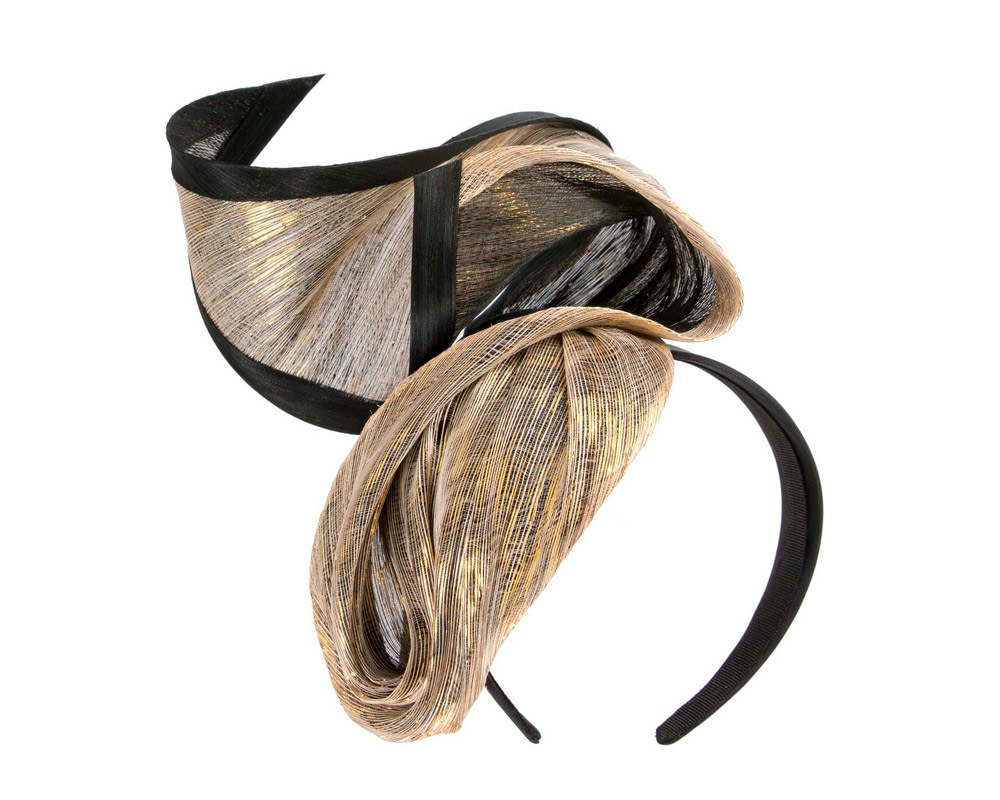 Black & Gold designers racing fascinator - Hats From OZ UK Black & Gold designers racing fascinator - Image 2