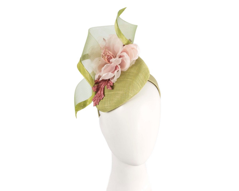 Lime & pink pillbox fascinator with flower by Fillies Collection - Hats From OZ UK