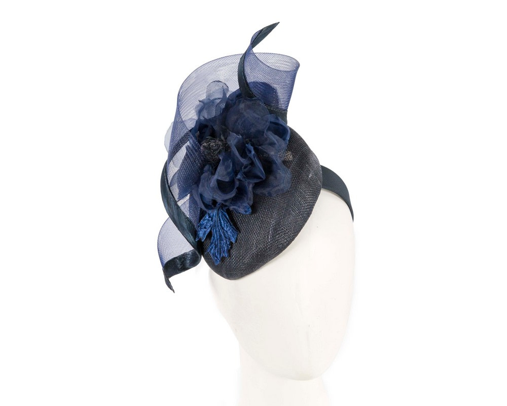 Navy pillbox fascinator with flower by Fillies Collection - Hats From OZ UK