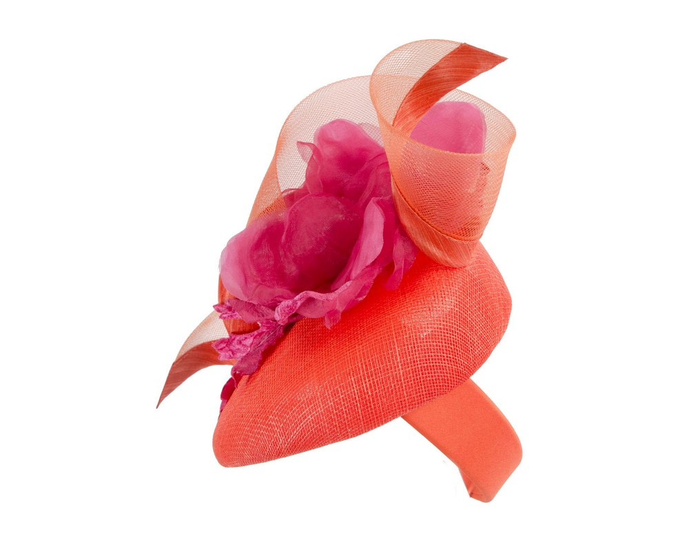 Orange pillbox fascinator with fuchsia flower by Fillies Collection - Image 3
