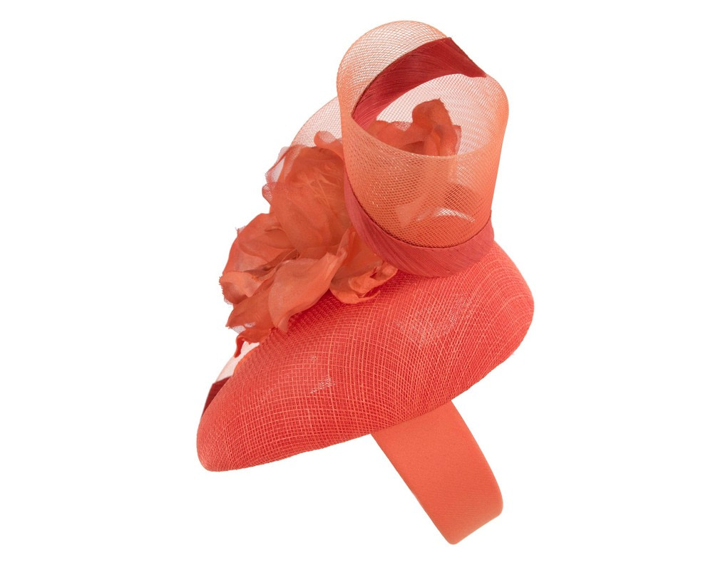 Orange pillbox fascinator with flower by Fillies Collection - Image 3
