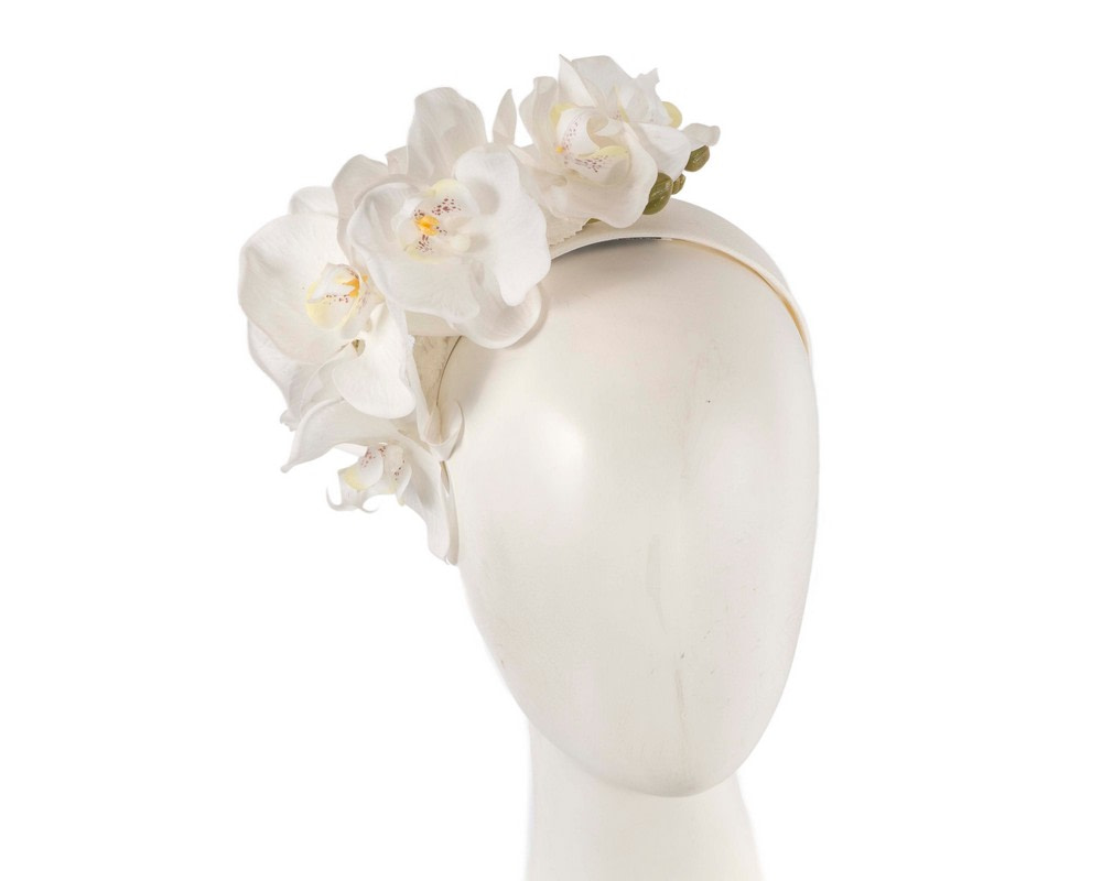 Bespoke white orchid flower headband by Fillies Collection - Hats From OZ UK | S287W Bespoke white orchid flower headband by Fillies Collection - Hats From OZ UK