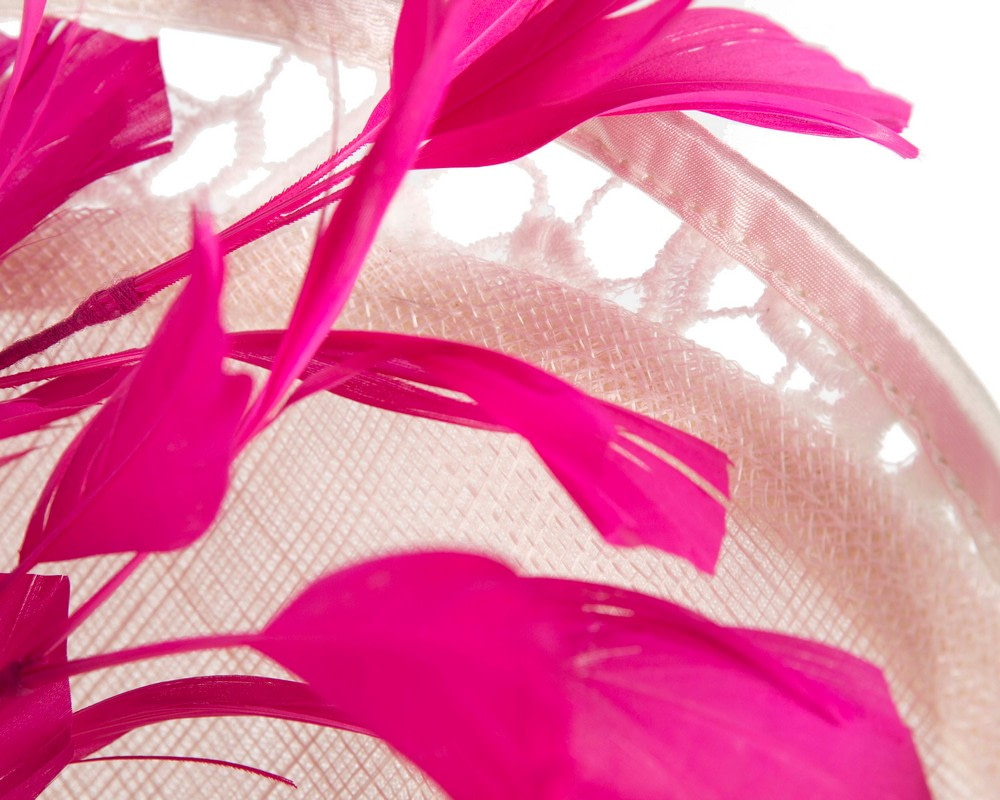Bespoke cream & fuchsia racing fascinator by Fillies Collection - Hats From OZ UK Bespoke cream & fuchsia racing fascinator by Fillies Collection - Image 5