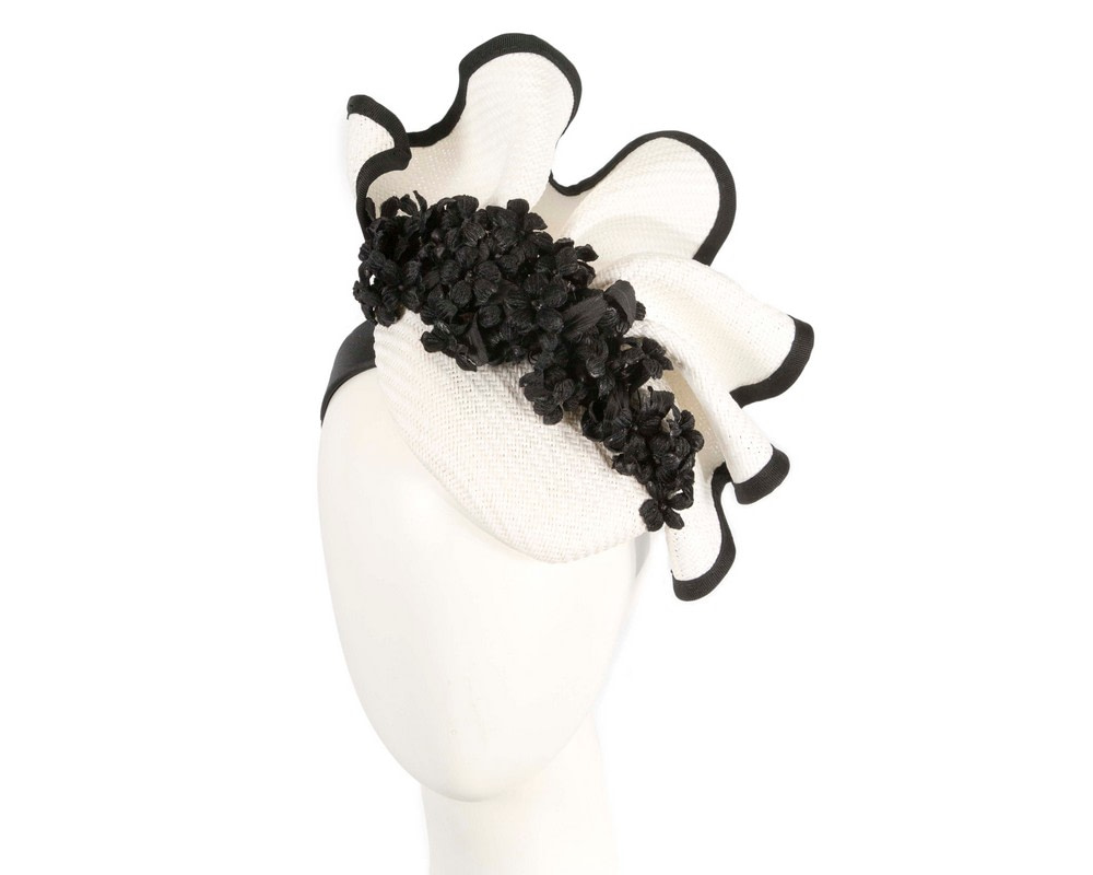 White & black pillbox with flowers by Fillies Collection - Hats From OZ UK