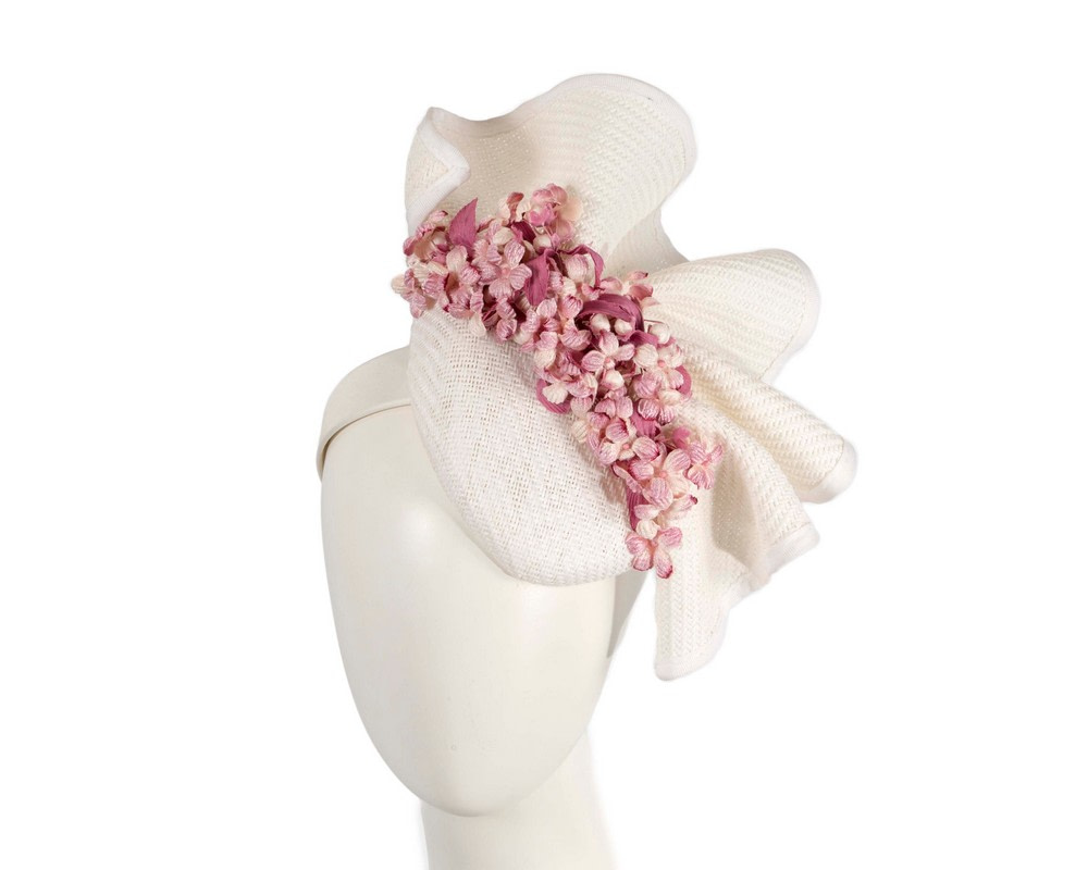White pillbox with pink flowers by Fillies Collection - Hats From OZ UK