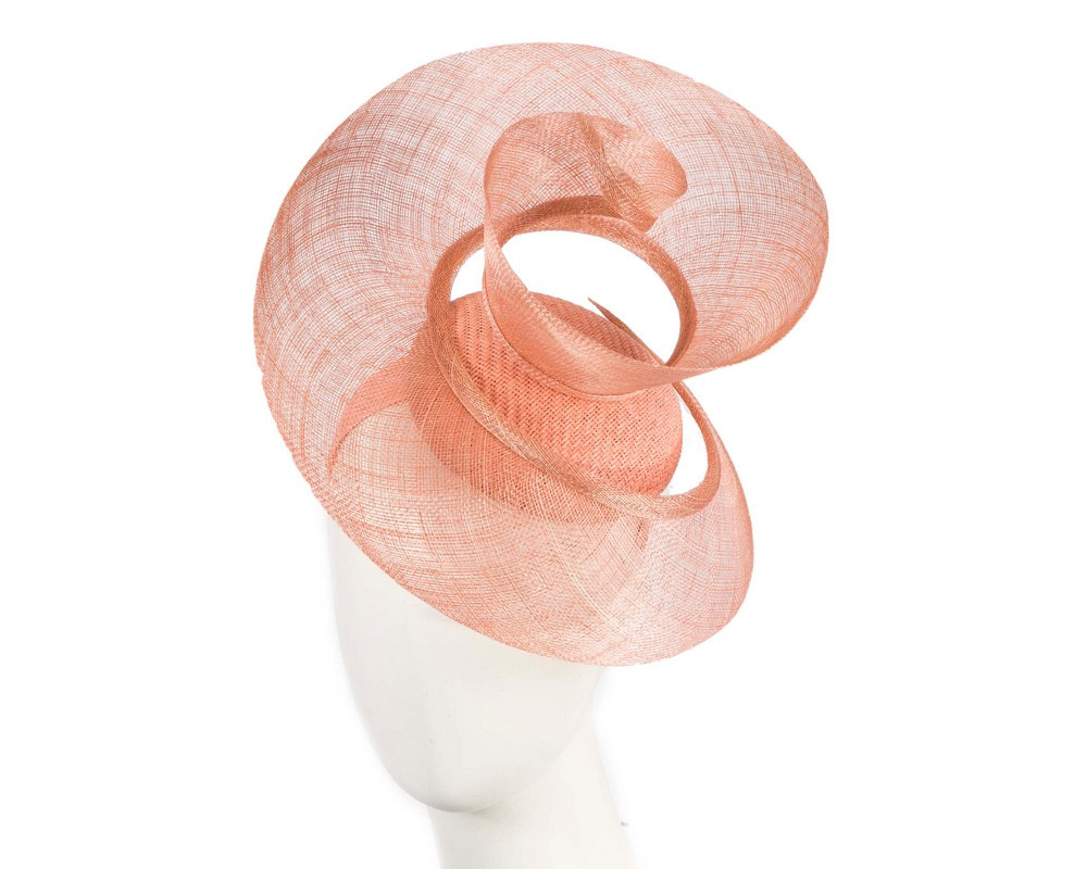 Bespoke coral sinamay fascinator by Fillies Collection - Hats From OZ UK | S296CR Bespoke coral sinamay fascinator by Fillies Collection - Hats From OZ UK