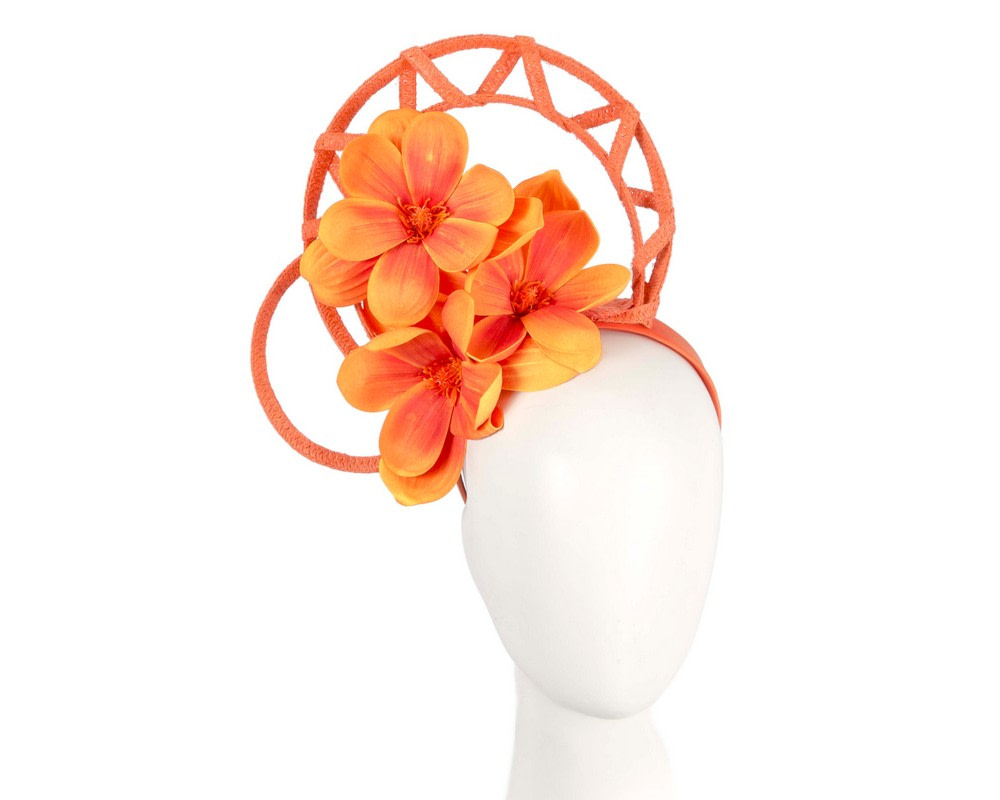 Bespoke orange flower fascinator by Fillies Collection - Hats From OZ UK | S297OR Bespoke orange flower fascinator by Fillies Collection - Hats From OZ UK