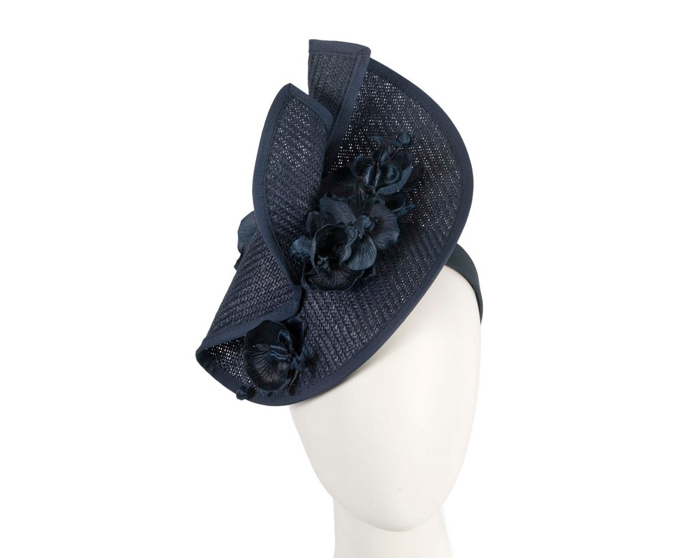 Navy spring racing fascinator with orchid - Hats From OZ UK | S300N Navy spring racing fascinator with orchid - Hats From OZ UK