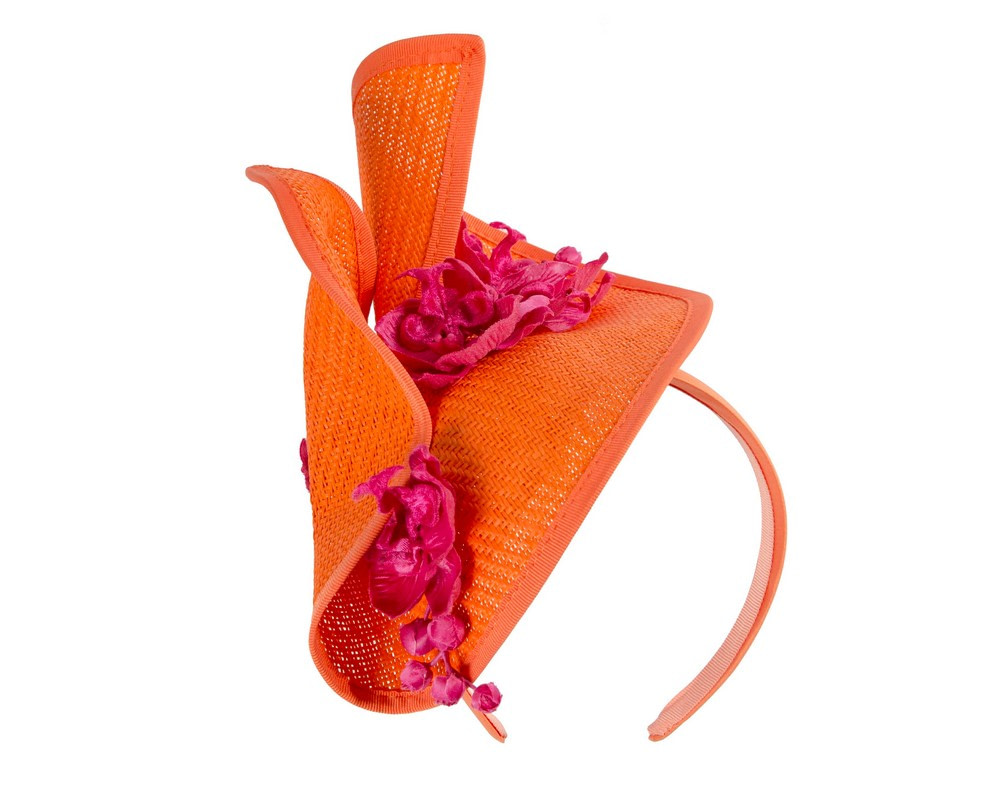 Orange & Fuchsia  spring racing fascinator with orchid - Image 2