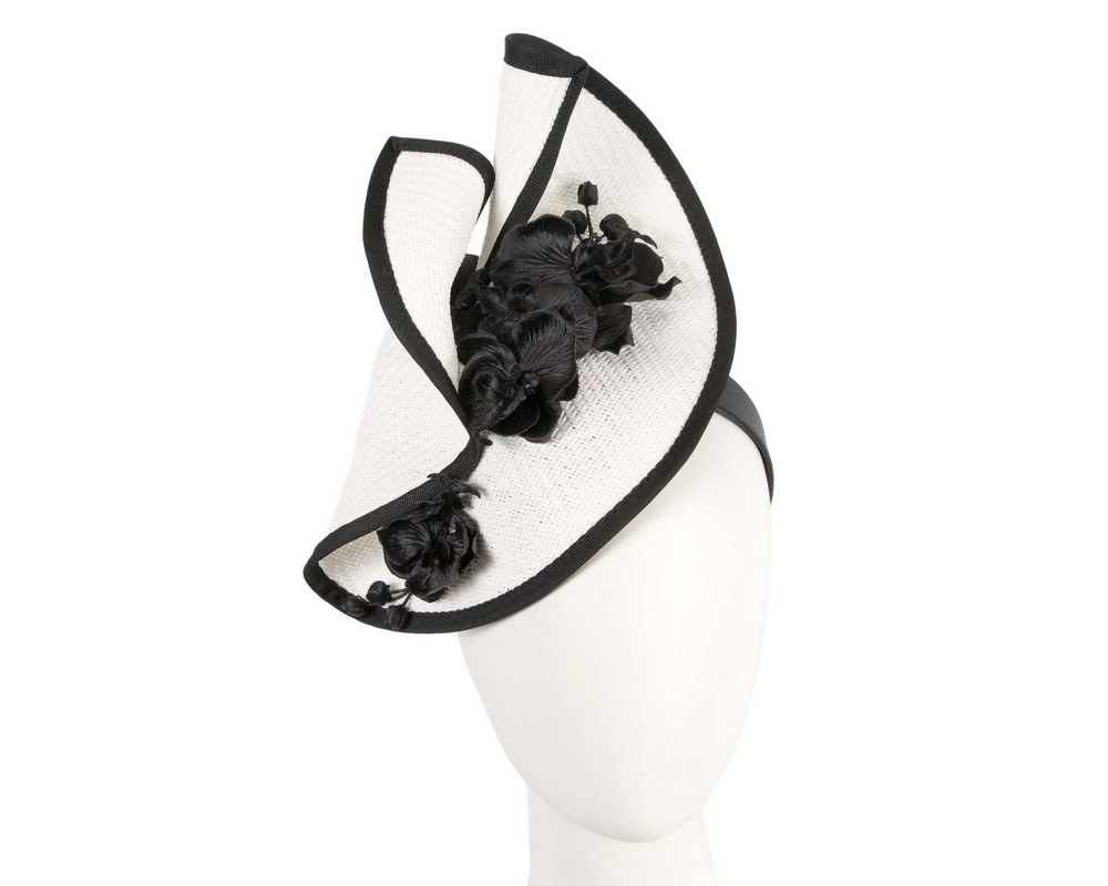 White & Black spring racing fascinator with orchid - Hats From OZ UK | S300WB White & Black spring racing fascinator with orchid - Hats From OZ UK