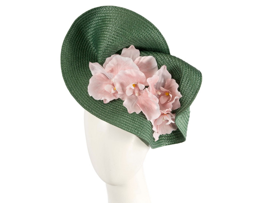 Large green fascinator with pink orchids by Fillies Collection - Hats From OZ UK