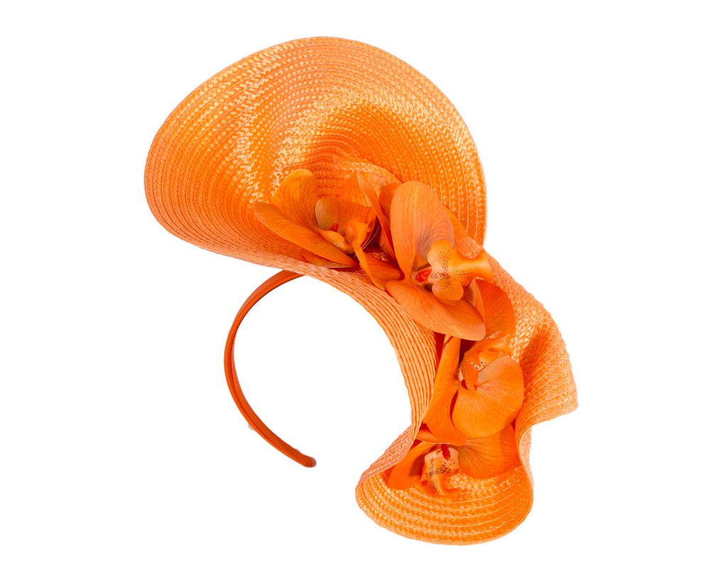 Large orange fascinator with orchids by Fillies Collection - Hats From OZ UK Large orange fascinator with orchids by Fillies Collection - Image 2