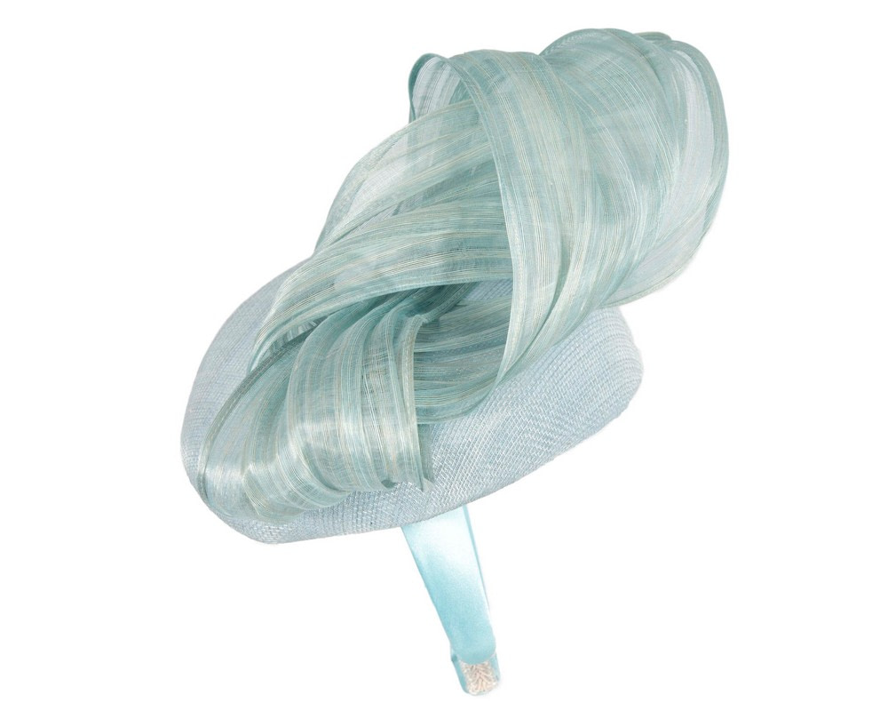 Light Blue pillbox fascinator with silk abaca bow by Fillies Collection S307LBL - Hats From OZ UK Light Blue pillbox fascinator with silk abaca bow by Fillies Collection S307LBL - Image 3
