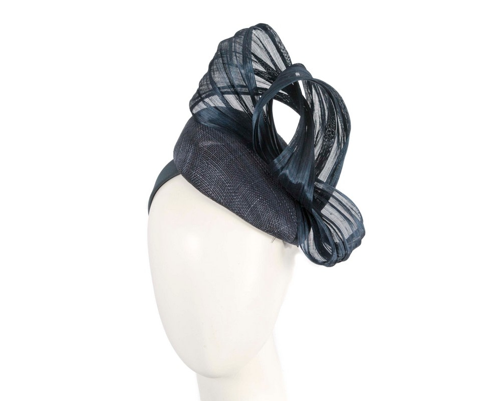 Navy pillbox fascinator with silk abaca bow by Fillies Collection - Hats From OZ UK
