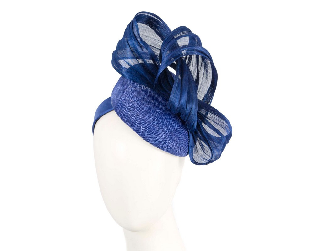Royal blue pillbox fascinator with silk abaca bow by Fillies Collection - Hats From OZ UK | S307RB Royal blue pillbox fascinator with silk abaca bow by Fillies Collection - Hats From OZ UK