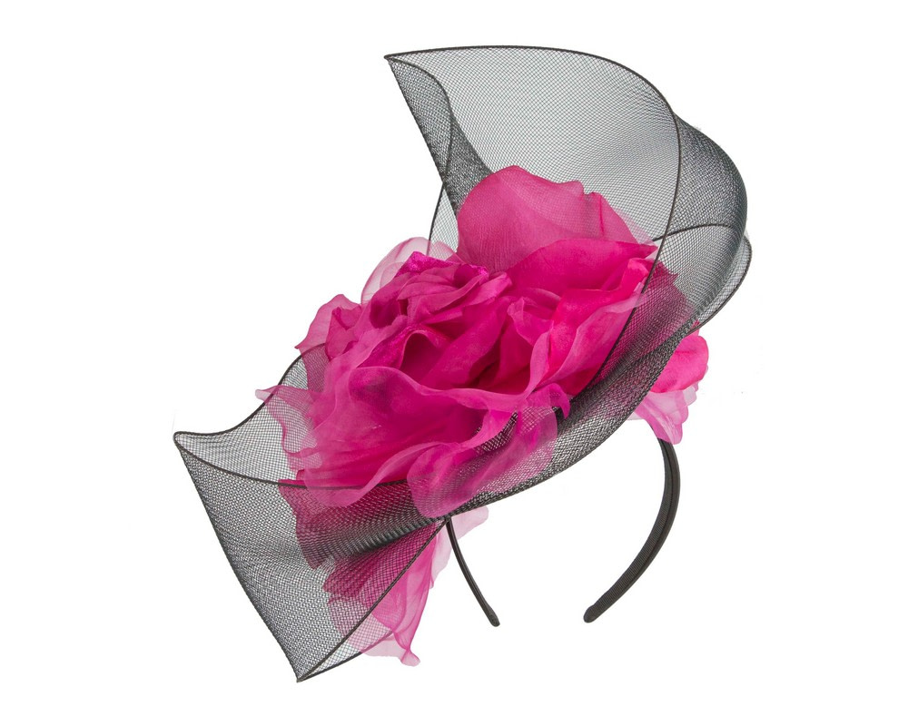 Large structured black & fuchsia fascinator by Fillies Collection - Hats From OZ UK Large structured black & fuchsia fascinator by Fillies Collection - Image 2