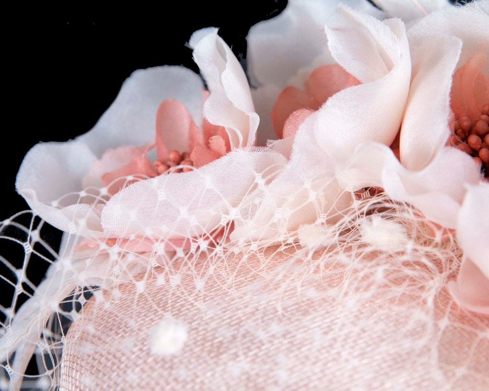 Blush flower pillbox with face veil by Fillies Collection - Hats From OZ UK Blush flower pillbox with face veil by Fillies Collection - Image 3