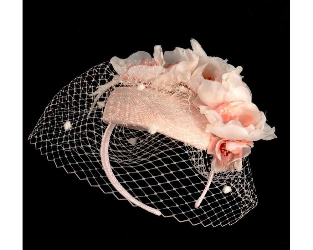 Blush flower pillbox with face veil by Fillies Collection - Hats From OZ UK Blush flower pillbox with face veil by Fillies Collection - Image 2