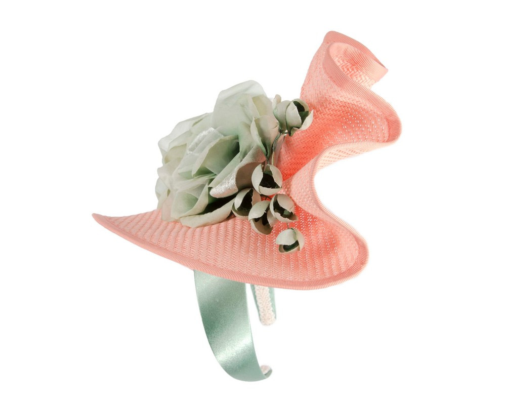 Coral & mint racing fascinator by Fillies Collection - Hats From OZ UK Coral & mint racing fascinator by Fillies Collection - Image 3