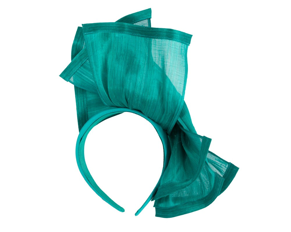 Bespoke teal silk abaca racing fascinator by Fillies Collection - Hats From OZ UK Bespoke teal silk abaca racing fascinator by Fillies Collection - Image 4