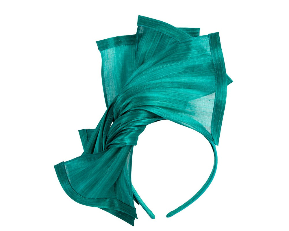 Bespoke teal silk abaca racing fascinator by Fillies Collection - Hats From OZ UK Bespoke teal silk abaca racing fascinator by Fillies Collection - Image 2
