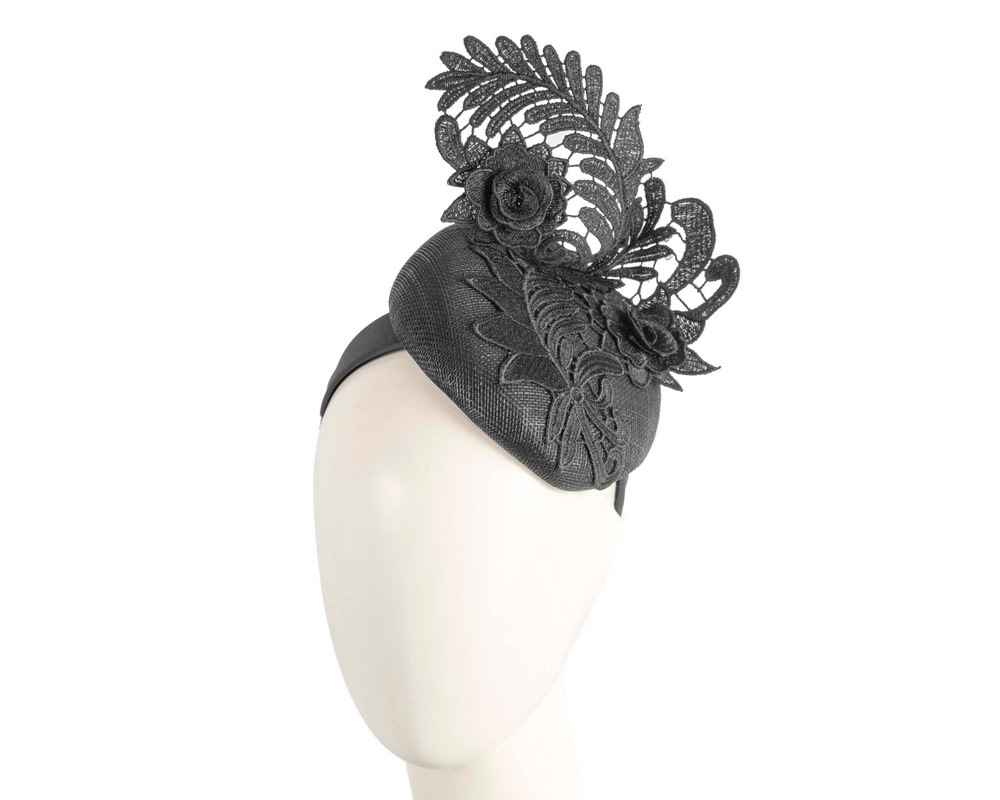 Elegant Black Pillbox Fascinator with Lace - Hats From OZ UK Elegant Black Pillbox Fascinator with Lace