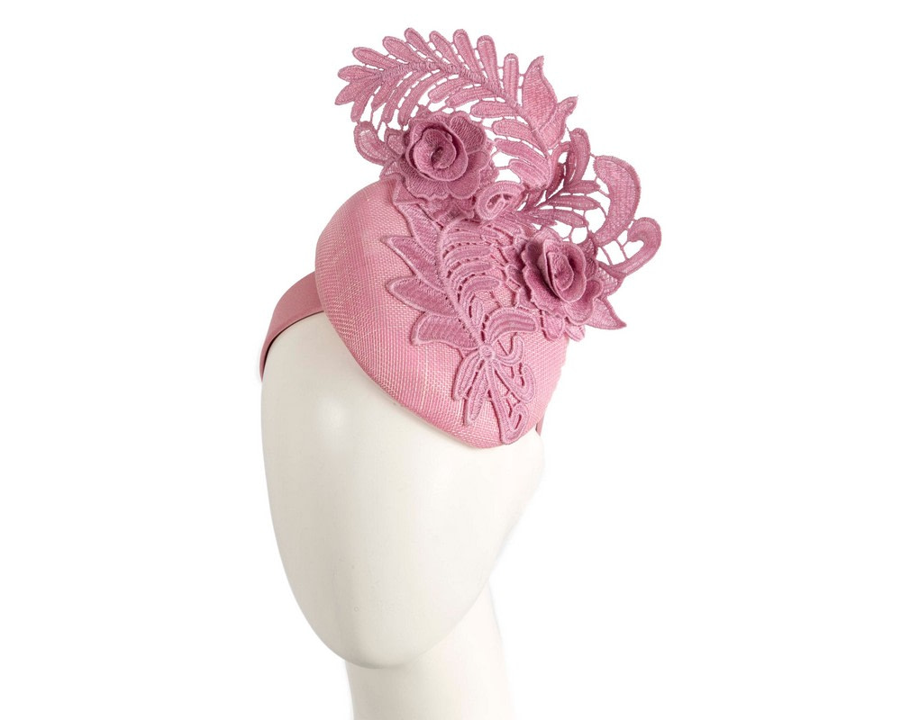 Elegant Dusty Pink Pillbox Fascinator with Lace - Hats From OZ UK | S325DP Elegant Dusty Pink Pillbox Fascinator with Lace - Hats From OZ UK