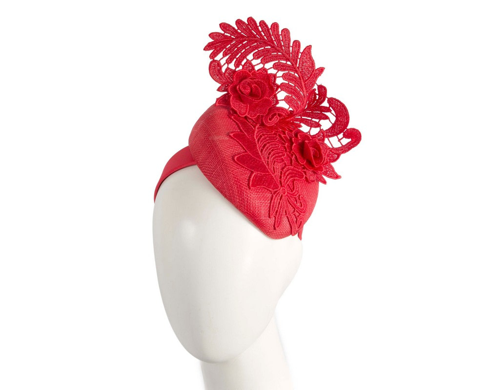 Elegant Red Pillbox Fascinator with Lace - Hats From OZ UK