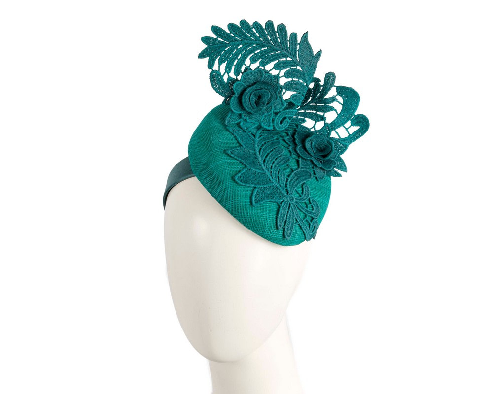 Elegant Teal Pillbox Fascinator with Lace - Hats From OZ UK | S325TE Elegant Teal Pillbox Fascinator with Lace - Hats From OZ UK