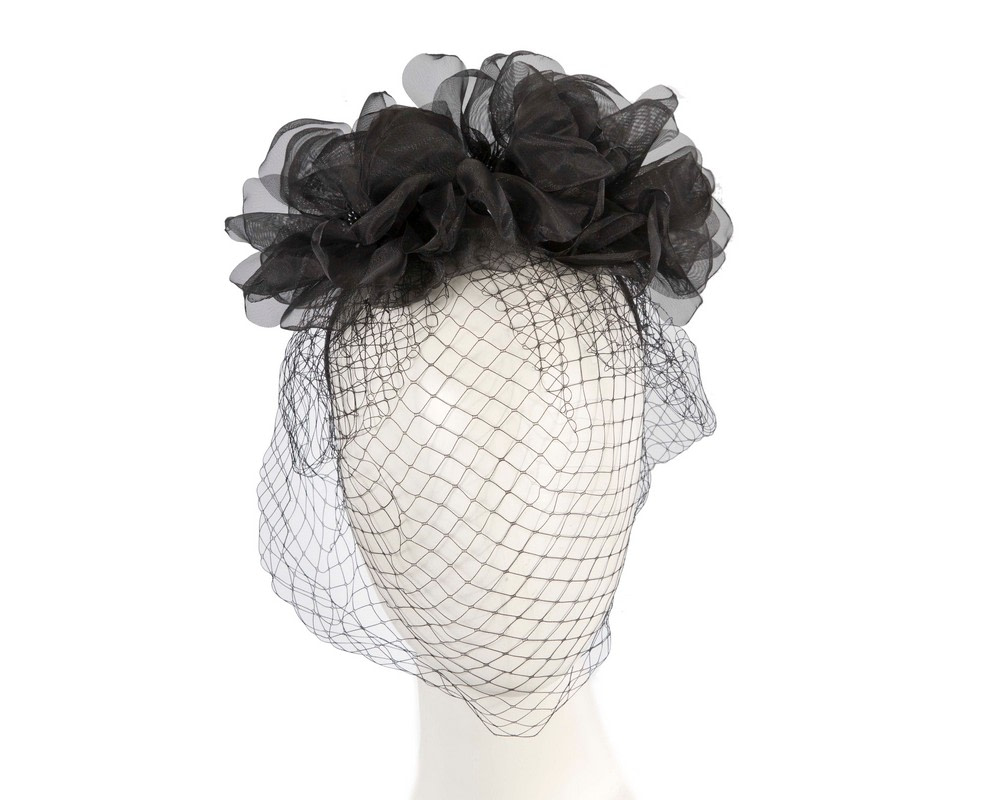 Black flower headband with face veil by Max Alexander - Hats From OZ UK