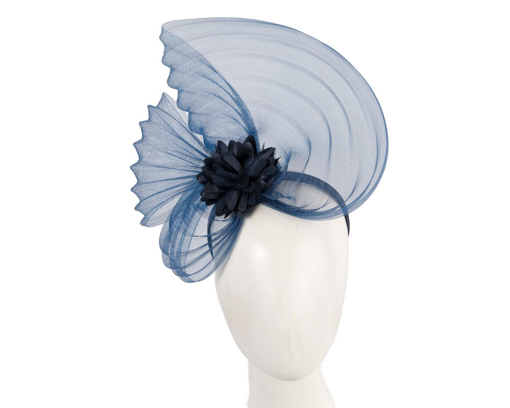 Navy crinoline and flower fascinator - Hats From OZ UK Navy crinoline and flower fascinator