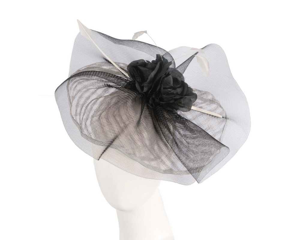 Large silver and black fascinator - Hats From OZ UK Large silver and black fascinator